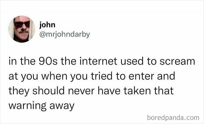 Screenshot of a humorous internet truth post about the 90s warning sounds that won the internet.