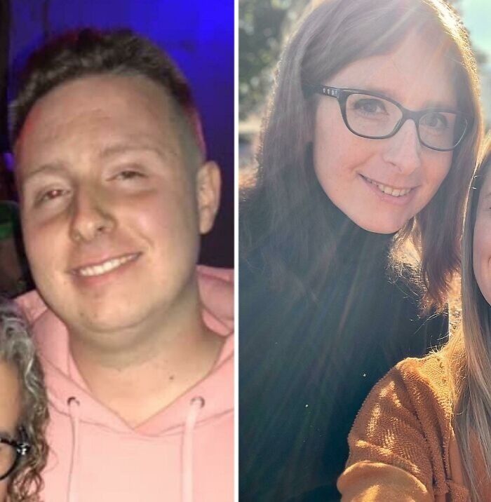 Before and after photos of two people showcasing life-changing transformations and personal growth.