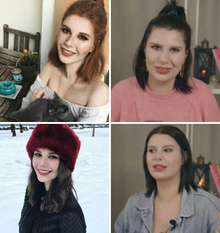 Four side-by-side photos showing attempts to fake social media filters with natural and unfiltered looks indoors and outdoors.