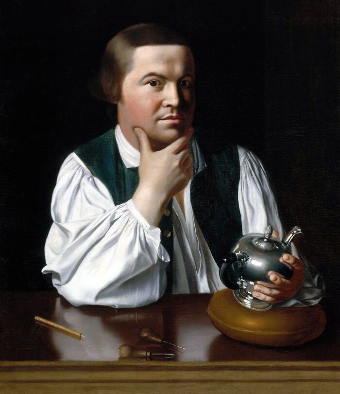 Portrait of a historical figure holding a silver teapot, illustrating famous historical quotes often misunderstood.