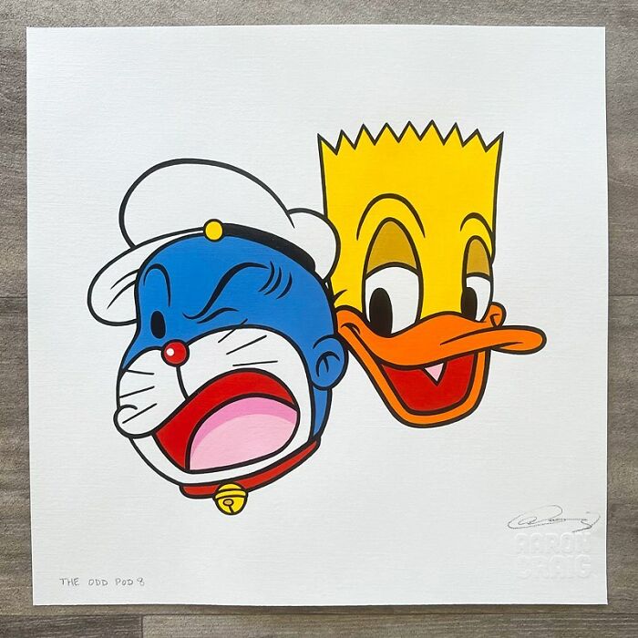 Pop culture and cartoon character mash-up artwork featuring a unique and colorful pop mash design.