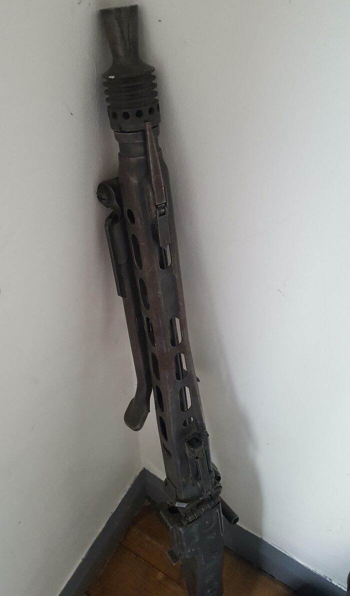 Old weapon found in a corner, an antique item that fits the theme of people finding something old with no clue.
