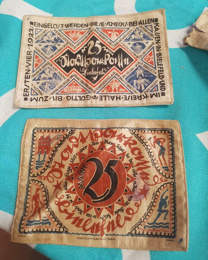 Two old vintage currency notes with intricate designs, representing historical finds people had no clue about.