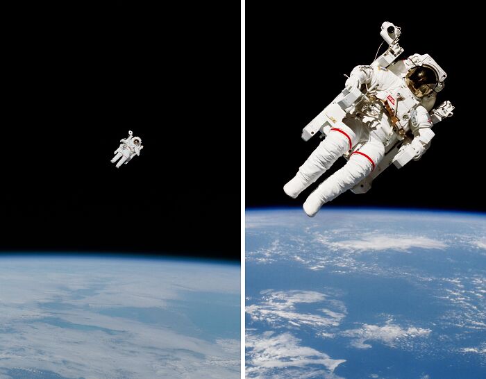 Astronaut floating above Earth in space, showcasing the beauty and mystery of space in an epic astronomy photo.