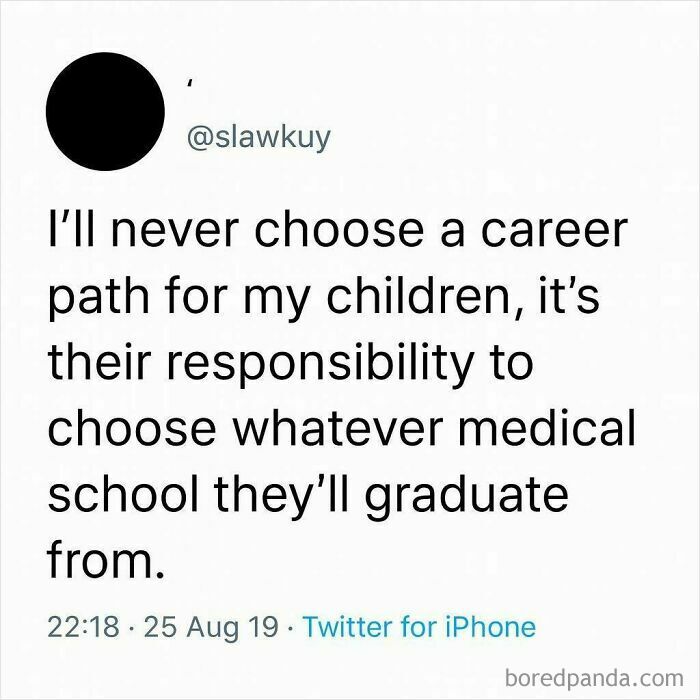Tweet humor about medicine career struggles, highlighting the pressure of choosing a medical school in working in medicine memes.