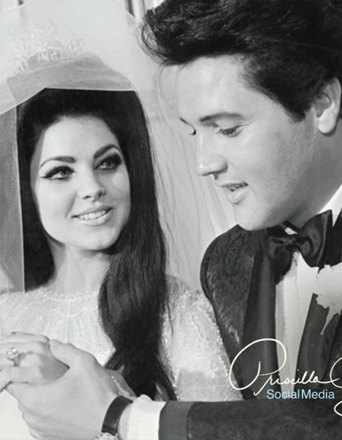 Elvis Presley and Priscilla Presley on their wedding day, capturing a timeless moment related to Lisa Marie Presley&rsquo;s story.
