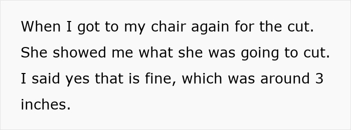 Text screenshot of a woman honestly comparing getting too short haircut to her father's passing in a personal story. Text screenshot of a woman honestly comparing getting too short haircut to her father's passing in a personal story.