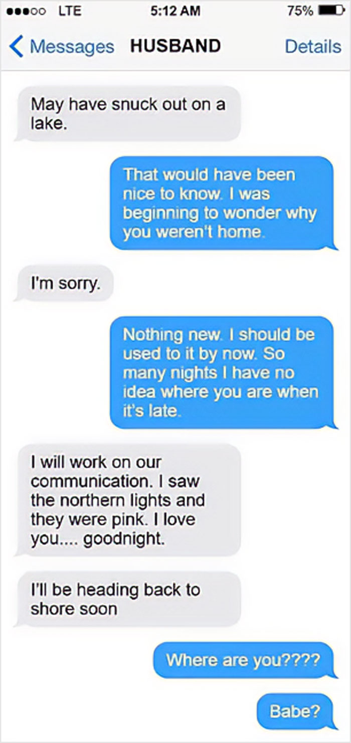 Text messages from husband to wife revealed after he faked his own passing to be with mistress, showing apology and love.