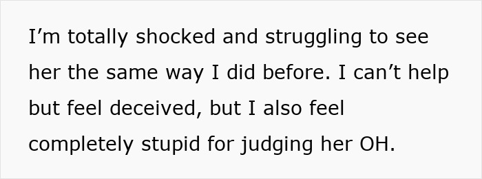 Text expressing shock and struggle to trust after a woman&rsquo;s hidden affairs are exposed to her best friend.
