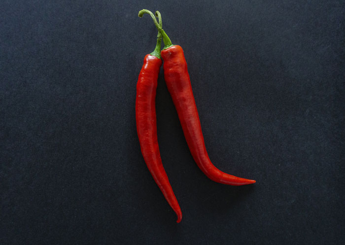 Two red chili peppers on a dark background, symbolizing professors who left an impression with hilarious reviews.