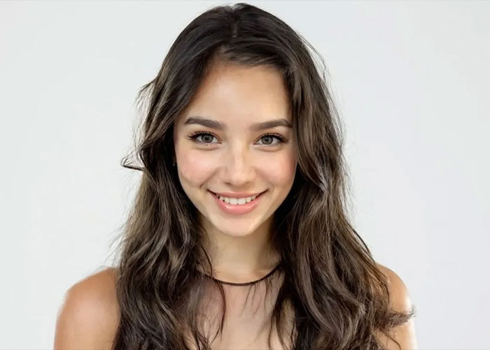 Young woman with long brown hair smiling against a plain background, relating to AI actress Tilly Norwood debate. Young woman with long brown hair smiling against a plain background, relating to AI actress Tilly Norwood debate.