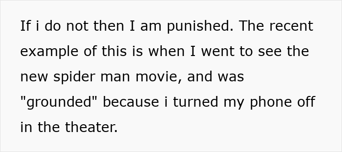 Text excerpt showing a teen describing feeling punished and grounded during an outing babysitting autistic sister. Text excerpt showing a teen describing feeling punished and grounded during an outing babysitting autistic sister.