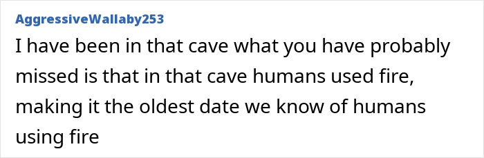 Comment about human use of fire in cave related to Petralona Man skull discovery, highlighting its ancient significance.