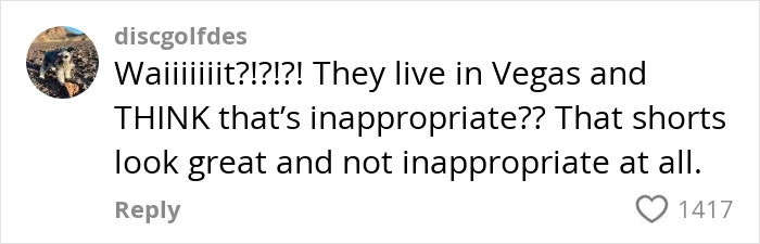 Comment on social media expressing surprise and support for mom shorts, calling them appropriate and stylish despite controversy.