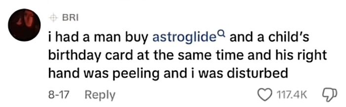 Text message about a disturbing moment during one of the creepiest customer encounters involving unusual purchases.