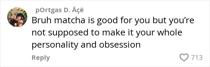 Comment warning about matcha obsession, highlighting health concerns linked to the trendy drink.