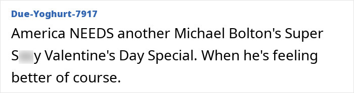 Text post about Michael Bolton's Valentine's Day special mentioning the weird symptom before his heartbreaking diagnosis.