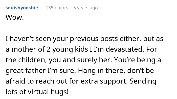 Comment expressing support for a husband left picking up the pieces after wife leaves toddlers to party with new man.