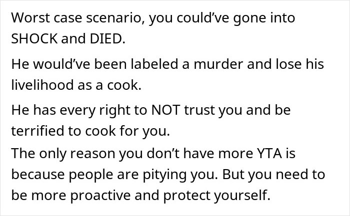 Text excerpt discussing severe allergic reaction risks and the importance of trust and safety when cooking for teens with allergies. Text excerpt discussing severe allergic reaction risks and the importance of trust and safety when cooking for teens with allergies.