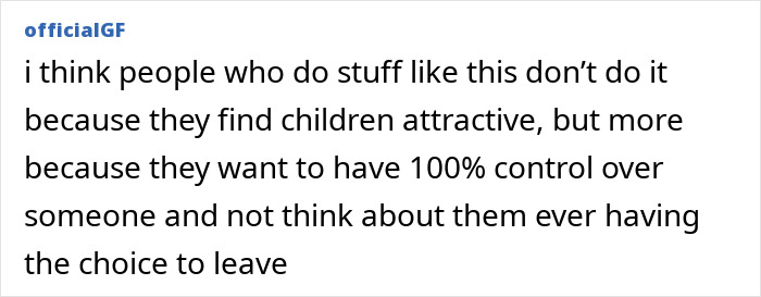 Text post discussing control over children, related to family breaks silence after missing 15YO girl found in Tesla trunk.