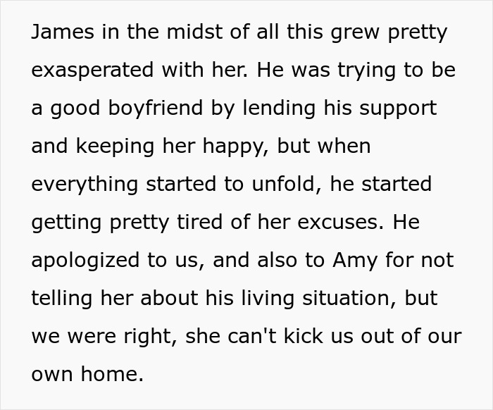 Text excerpt showing a conversation about a woman accusing homeowners of ruining her party by not leaving their home.