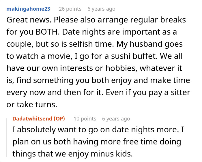 Screenshot of an online conversation about a husband picking up the pieces after wife leaves toddlers behind to party.