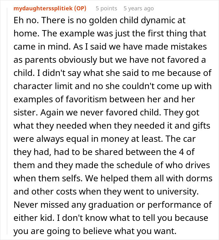 Comment text from single sister struggling with sibling's engagement, discussing no parental favoritism or golden child issues.