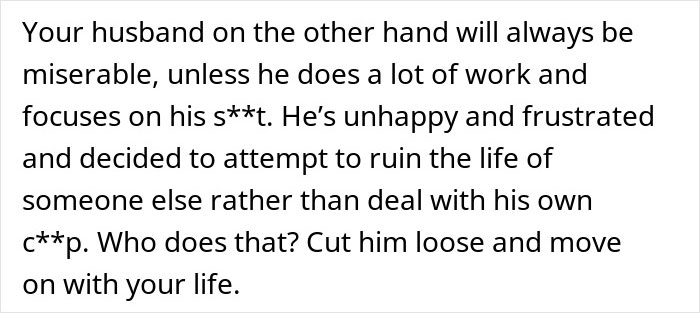 Alt text: Text discussing a man who hates how easy everything comes to his wife and wants her to suffer due to his frustration and unhappiness. Alt text: Text discussing a man who hates how easy everything comes to his wife and wants her to suffer due to his frustration and unhappiness.