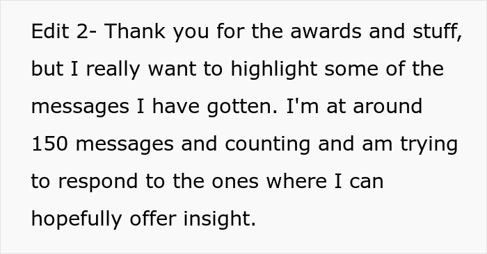 Text on a grey background discussing receiving around 150 messages and responding with insight about a schizophrenic man prank hospital visit.