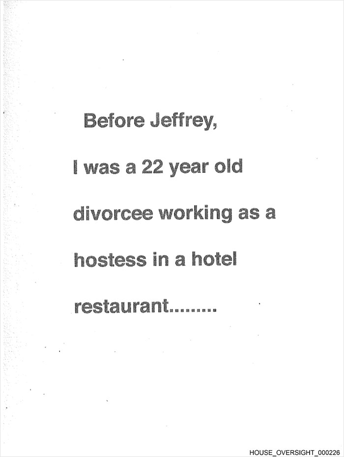 Text page from Jeffrey Epstein&rsquo;s 50th birthday book revealing a personal story before meeting Jeffrey.