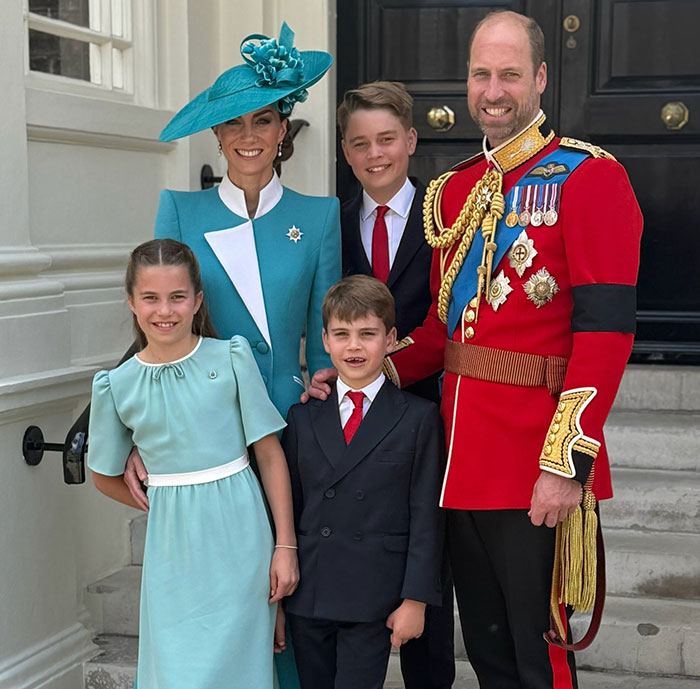Kate Middleton with family dressed formally after royal funeral, showing support in a respectful and kind moment with King Charles.