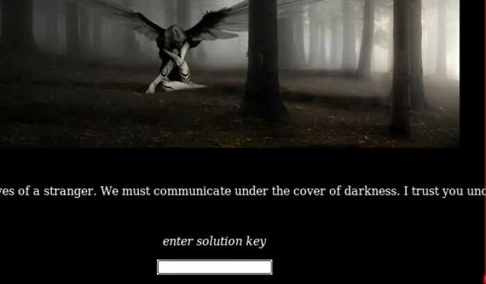Dark winged figure kneeling in a foggy forest, evoking eerie vibes tied to unexplained internet mysteries.