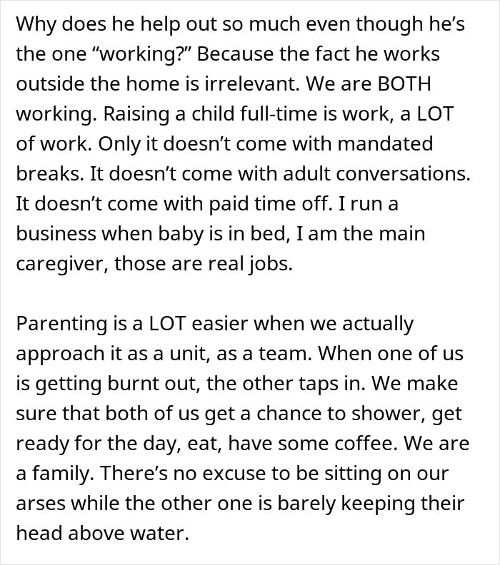 Text excerpt discussing the hardships of motherhood and the challenges of being the main caregiver running a business. Text excerpt discussing the hardships of motherhood and the challenges of being the main caregiver running a business.