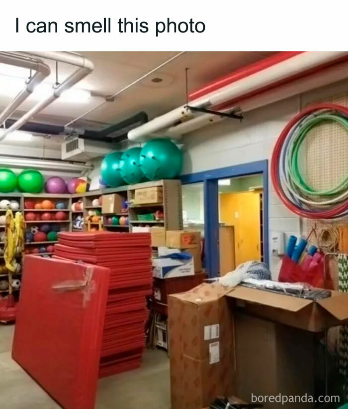 Storage room filled with 90s gym equipment and toys, a nostalgic scene for millennials missing the 90s.