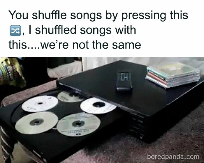 Old CD player with discs and remote, illustrating 90s nostalgia and memes relatable to millennials missing the 90s era.