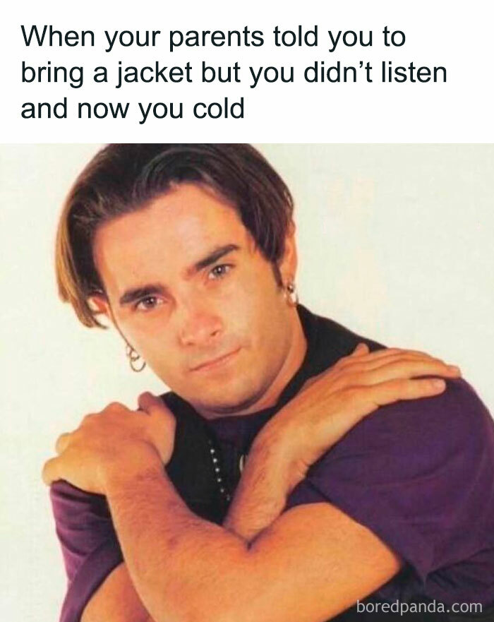 Millennial meme showing a 90s man hugging himself, relatable to missing the 90s and no therapy moments.