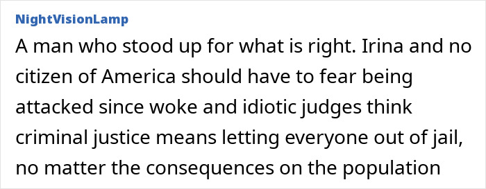 Comment text discussing a man standing for justice related to Iryna Zarutska and a brutal crime attack.