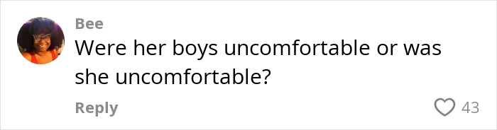 Comment by Bee questioning if the boys or woman were uncomfortable, related to mom shorts friendship issue.