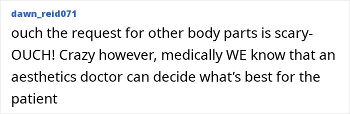 Text comment on a white background discussing medical decisions related to Scrotox and aesthetics doctors&rsquo; advice for patients.