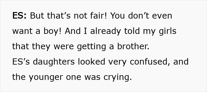Text excerpt showing a confused reaction related to sister sending adoption papers after mistaking babysitting offer.