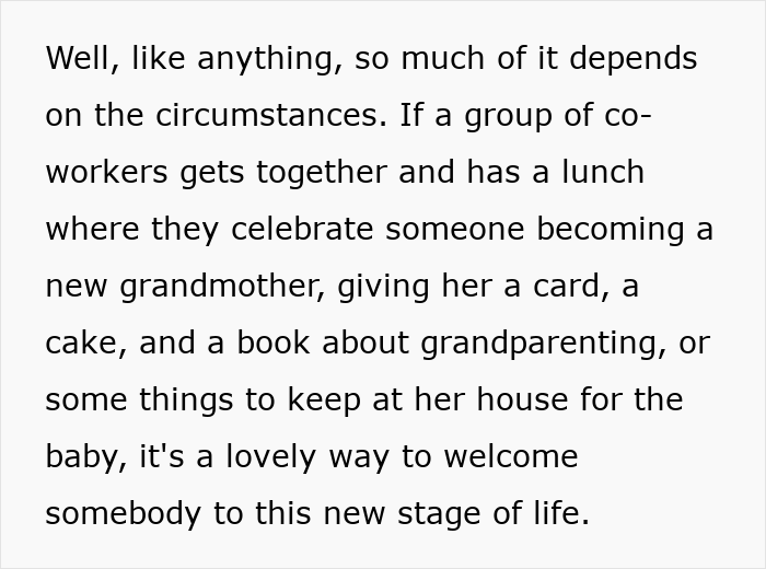 Text discussing people&rsquo;s strong opinions on grandmas having a baby shower to celebrate their new status as grandmothers.