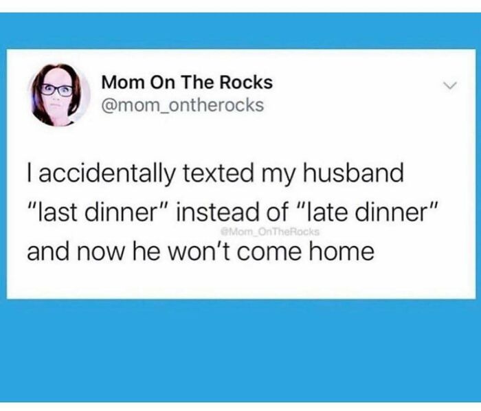 Parenting meme humor showing a text mix-up about dinner causing a funny relationship misunderstanding.