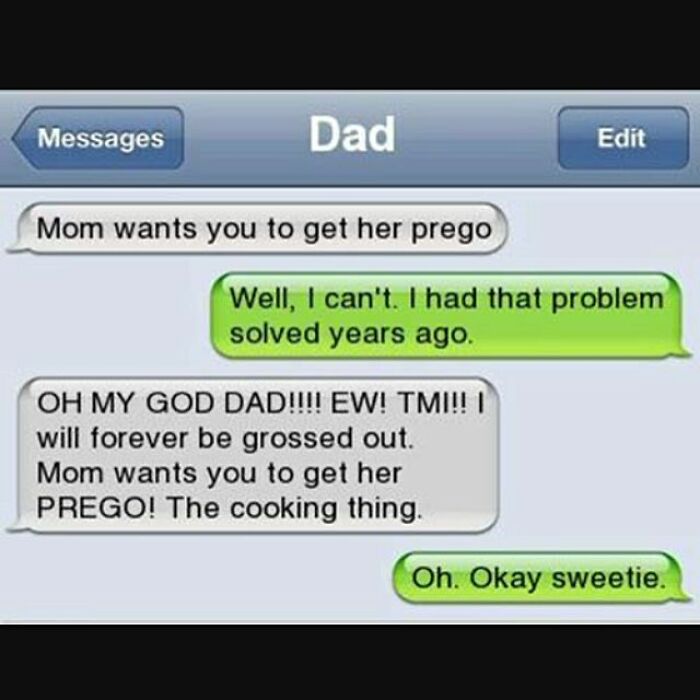 Text message exchange between dad and child with a humorous misunderstanding, a funny text from the laugh collection.