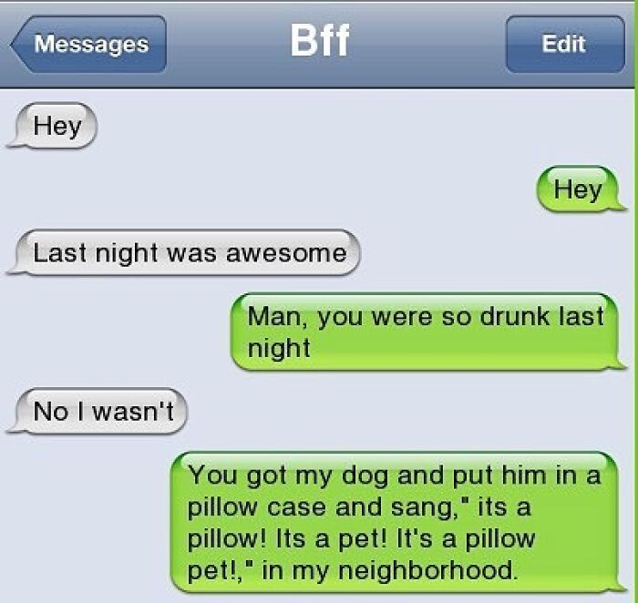 Funny text message conversation between friends showing a humorous and laugh-inducing exchange.