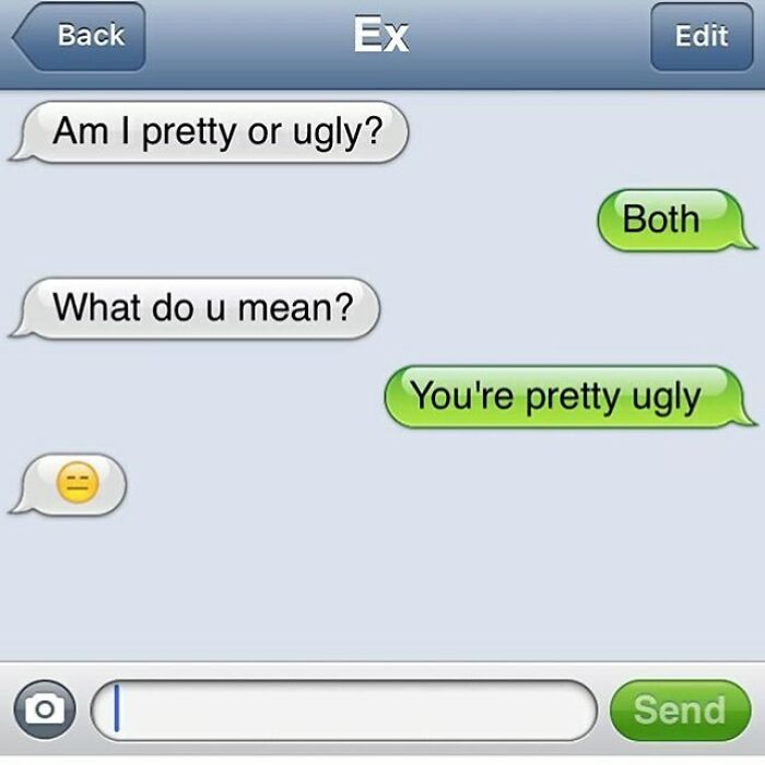 Text message exchange with a funny insult, part of 126 texts that might make you laugh collection.