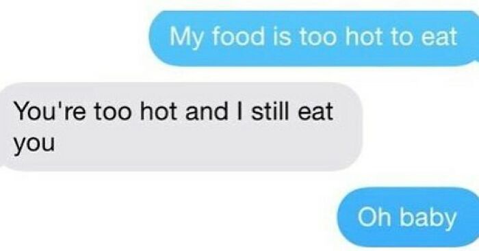 Text message exchange with playful and funny texts that might make you laugh about hot food and attraction.