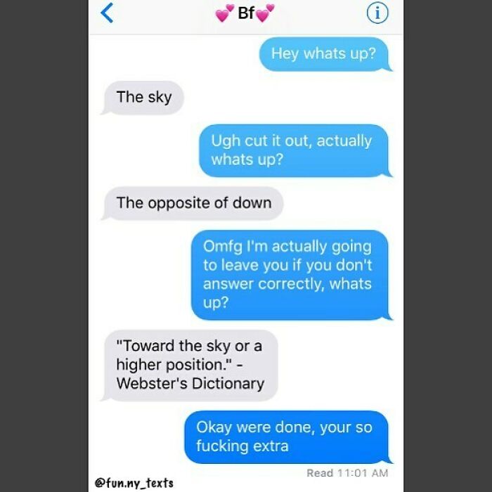 Text conversation with funny responses showcasing humorous texts that might make you laugh in a casual chat setting.