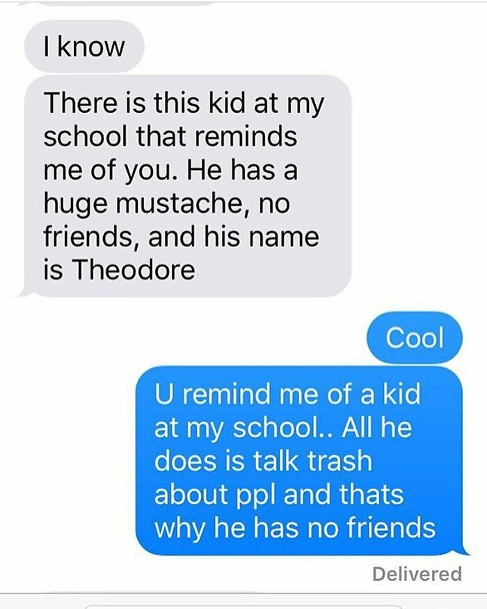 Text message exchange with humorous comparison between two kids, featuring funny texts that might make you laugh.