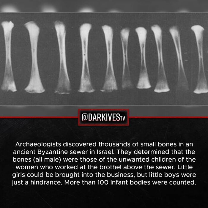 X-ray image of small bones linked to ancient Byzantine sewer discovery revealing dark and strange world facts.