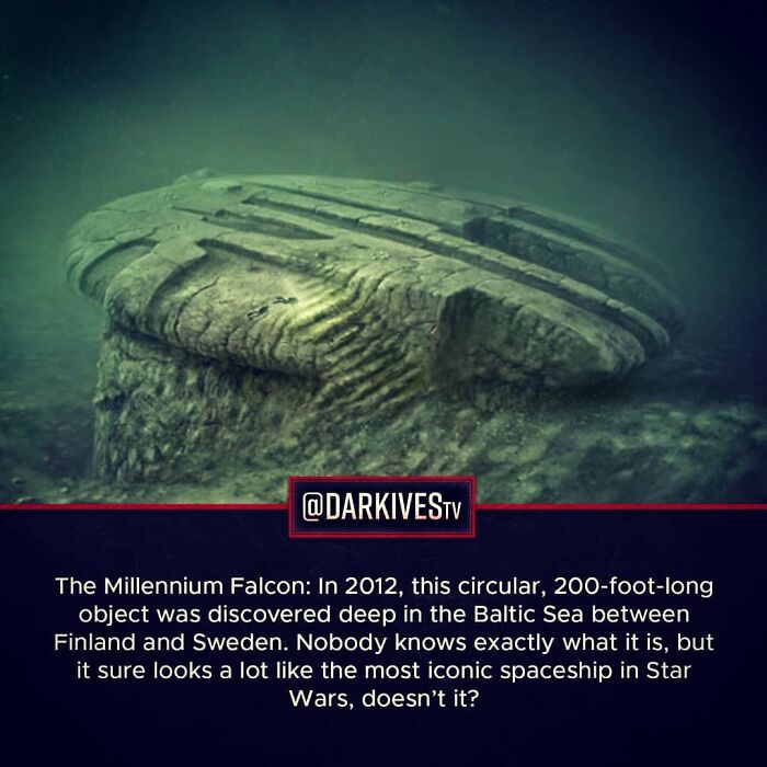 Underwater circular object resembling a mysterious spaceship, highlighting strange and dark facts about our world's mysteries.
